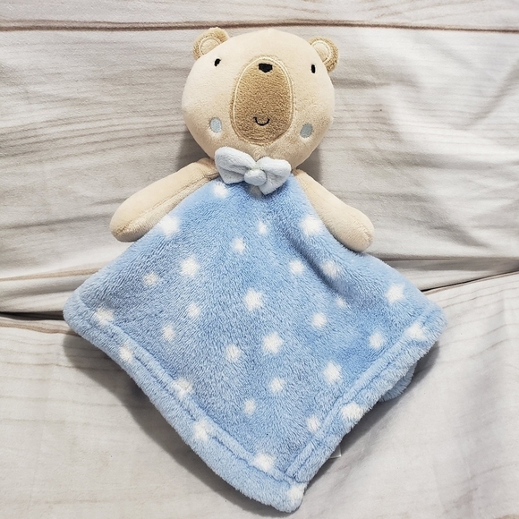 Jainco Tan Blue Teddy Bear Star Print Lovey Mini Security Blanket 13 Inch Square - Picture 1 of 9